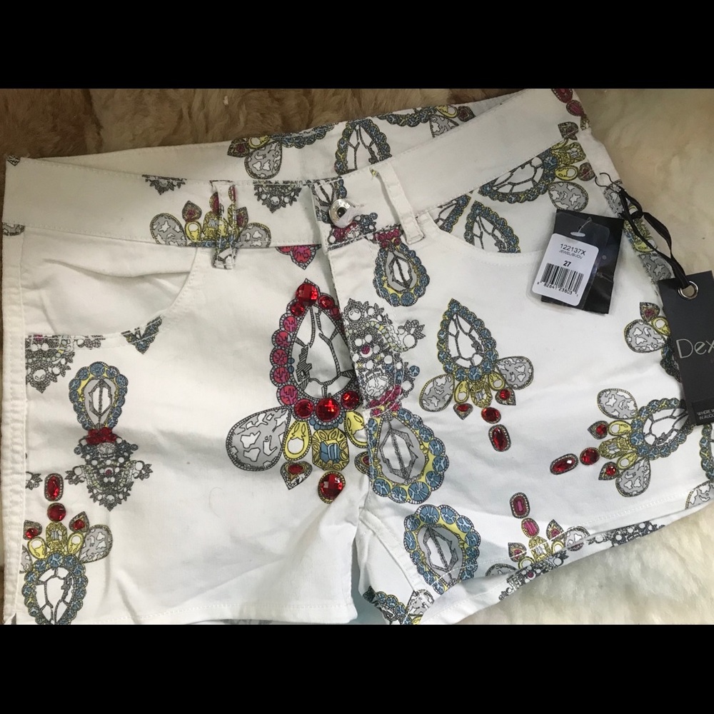 White shorts bedazzled with jewels